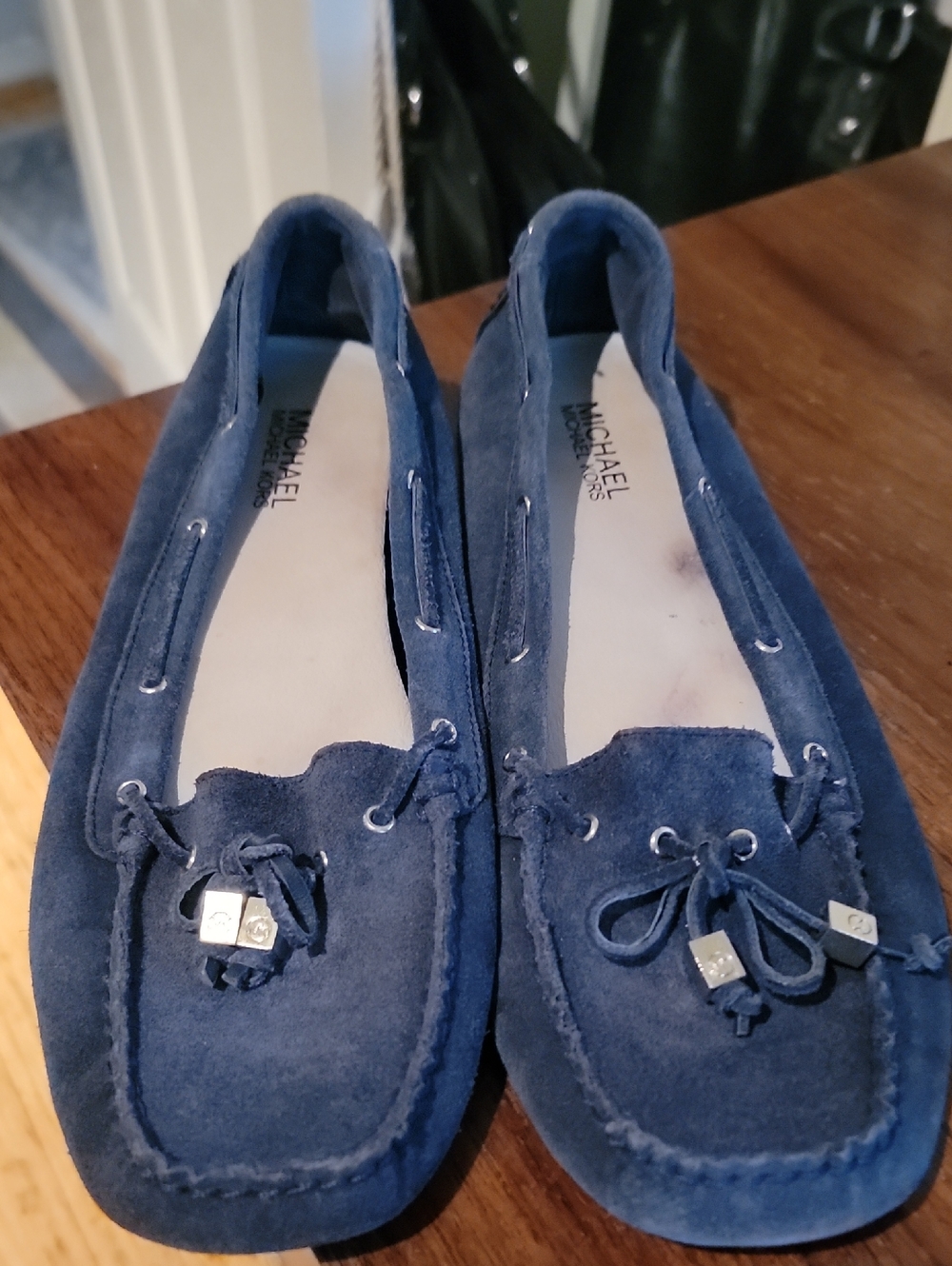 MICHAEL Michael Kors Navy Suede Moccasins with Logo Bow